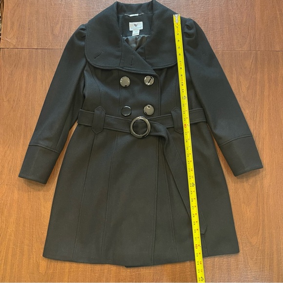 Worthington Petite Black Fitted Double-Breasted Belted Wool Blend Dress Coat PS - Picture 13 of 16